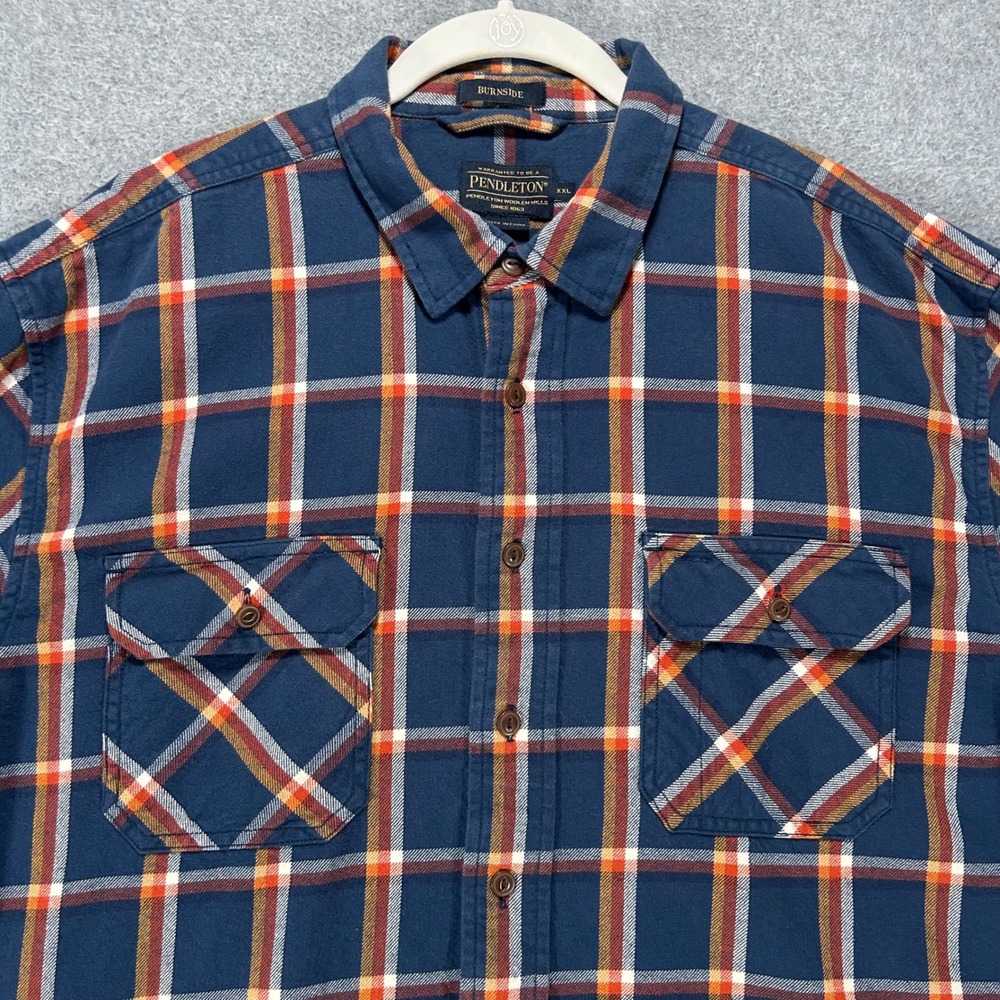 Pendleton Button Down Burnside Mens XXL Blue Plaid Flannel Outdoor Heritage
